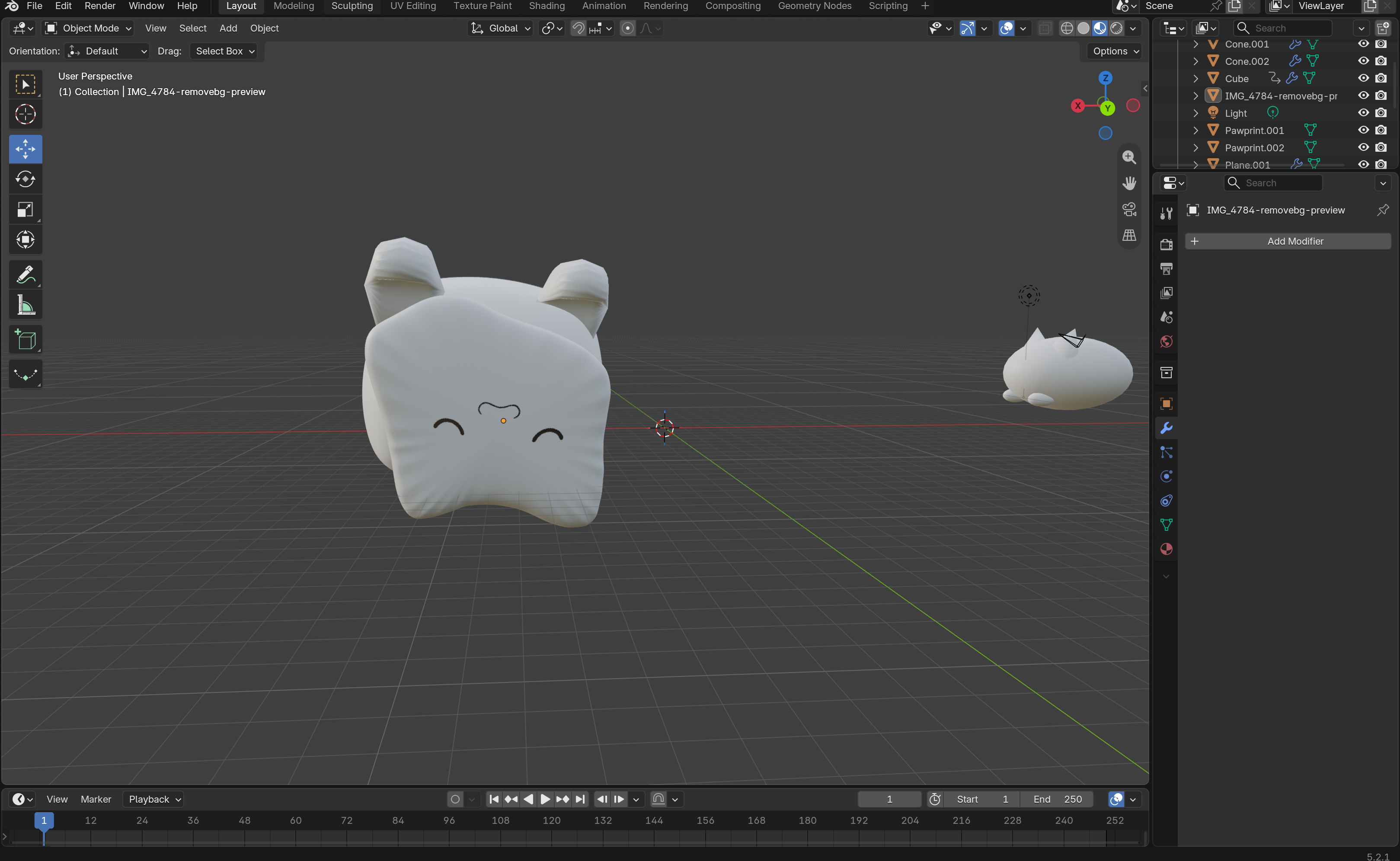 Upside Down View of Replicated Cat in Blender